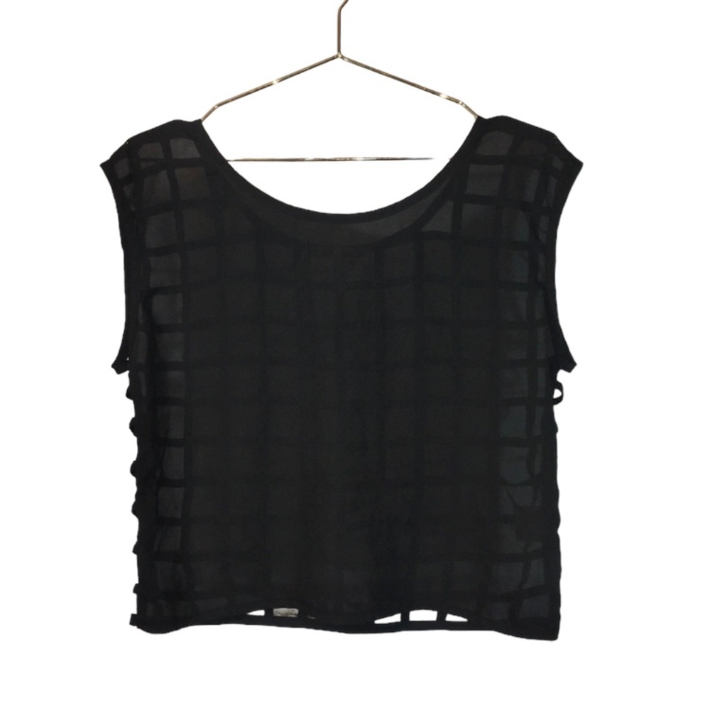 BLACK POPPY Black Caged Back Crop Top Sz M